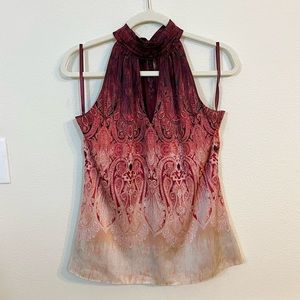 White House Black Market Ombré High Tie Neck Sleeveless Halter Blouse Size S